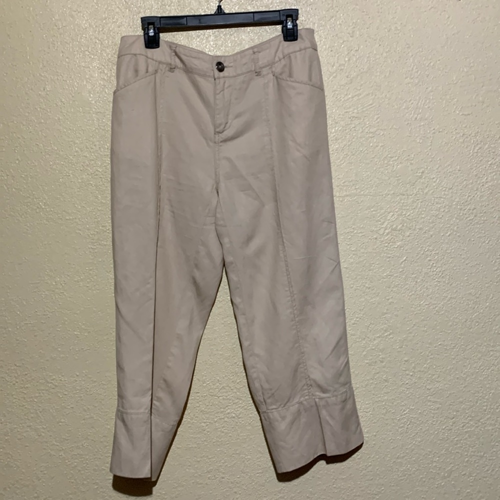 Blue Earth Capris Pants 8 Beige Mid Rise 4-Pockets Lyocell Linen Blend